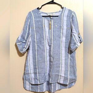 Ellen Tracy linen striped shirt, size M, excellent condition!
